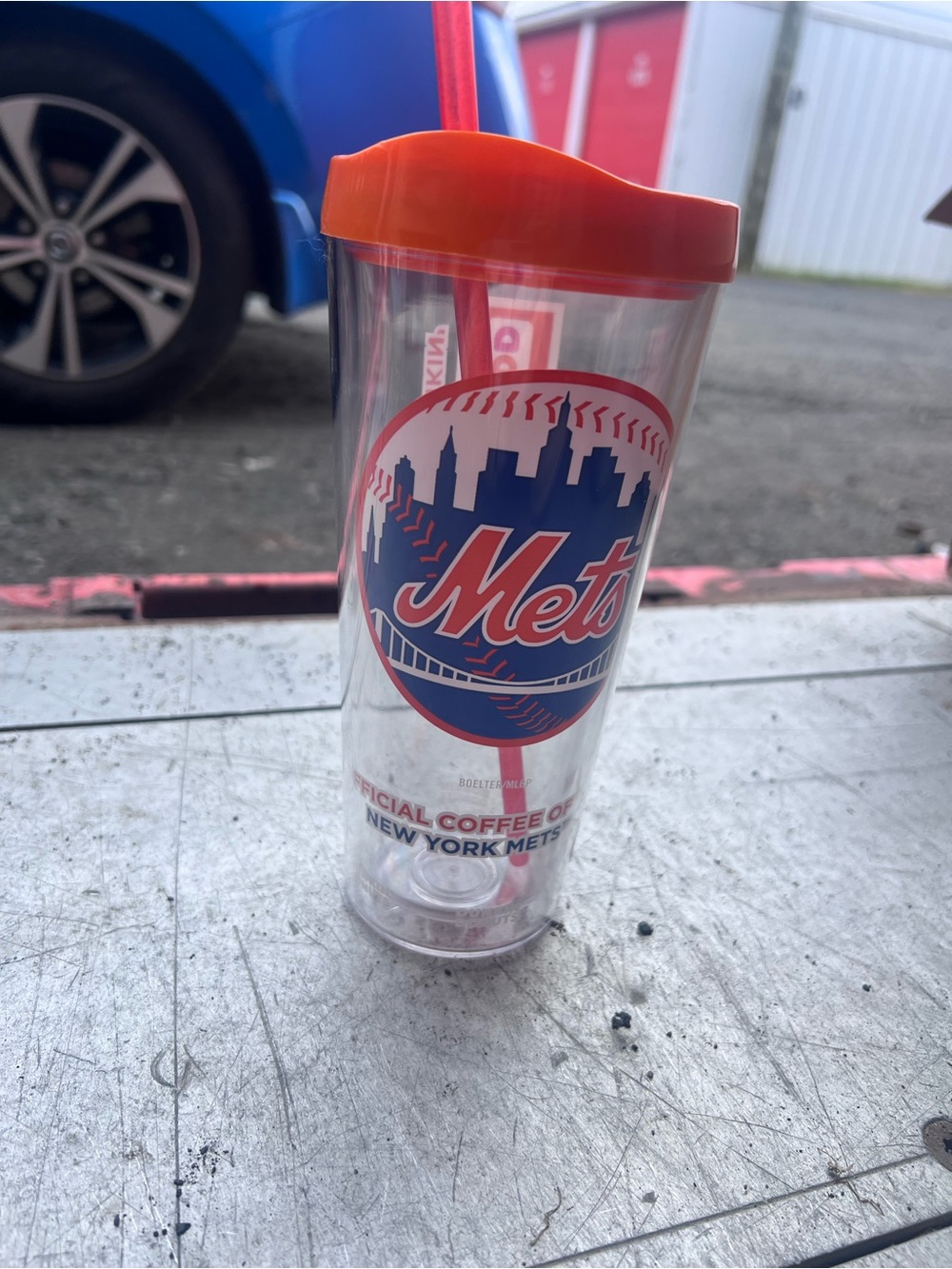 New York Mets Orange-Lid Travel Tumbler with Straw